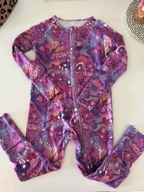 Bamboo Girls' Purple Marvel Comic One-Piece Pajamas - Zipper Front